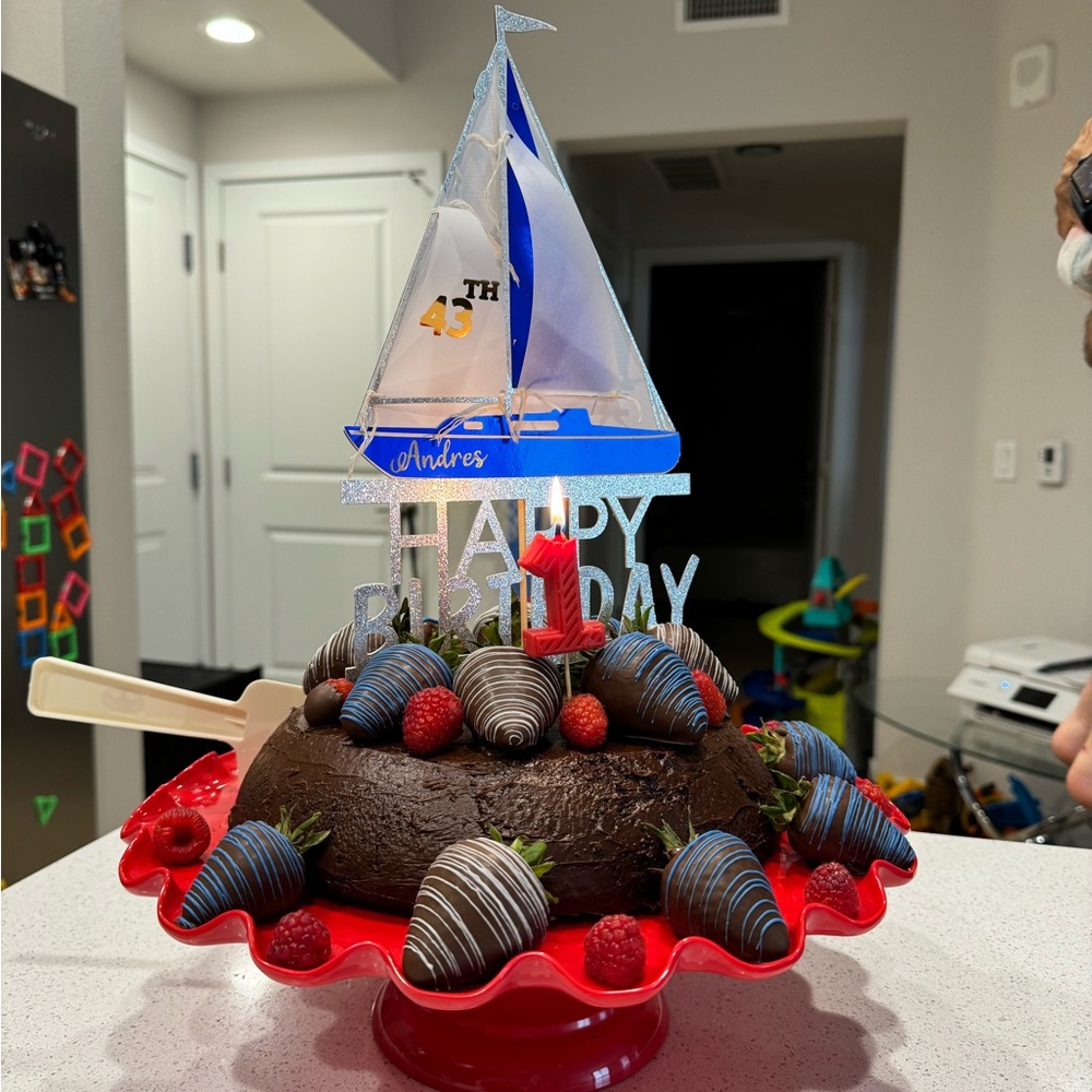 Sailboat happy birthday cake topper customizable